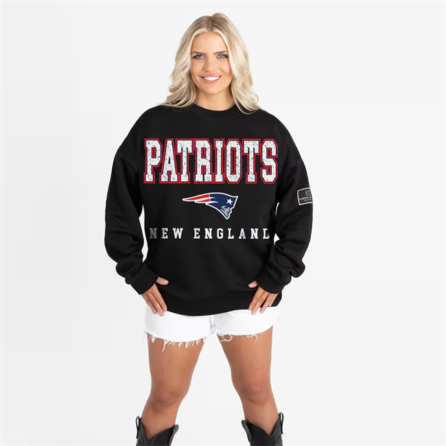 Women's New England Patriots Gameday Couture Black Oversized Level Up Black Label Premium Fleece Sweatshirt(Run Small)